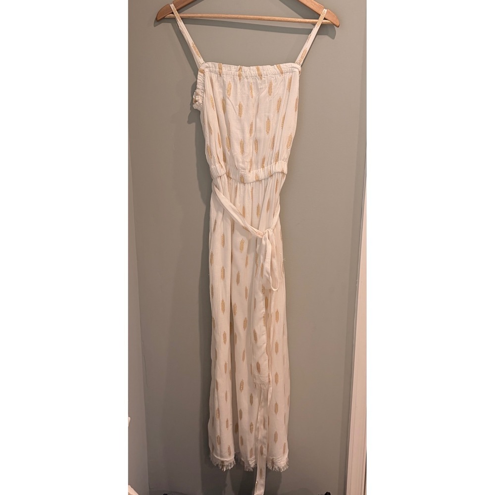 Splendid Collection White Gold Metallic Foil Ikat Maxi Dress Small RM3D481